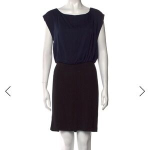 Alice + Olivia Blouson Dress 10 Black Navy Colorblock Work Cocktail $298 Retail